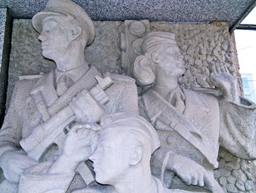 The statues of the members of the Czechoslovak Communist Police looking for enemies of the working class in Bratislava.